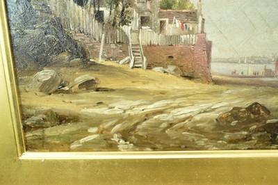 Lot 1272 - A. W. Hunt, mid 19th century, oil on canvas - Seacombe Ferry, 1846, inscribed verso, 22cm x 32cm, in glazed gilt frame