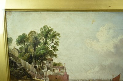Lot 1272 - A. W. Hunt, mid 19th century, oil on canvas - Seacombe Ferry, 1846, inscribed verso, 22cm x 32cm, in glazed gilt frame