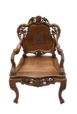 Lot 1537 - Fine quality Chinese hardwood armchair with vegetable decoration to arms