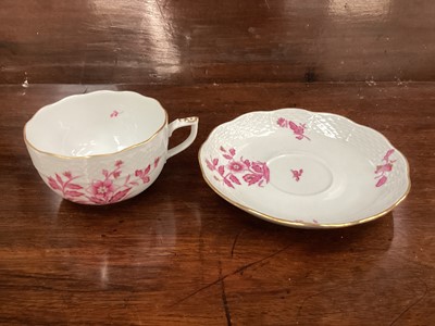 Lot 1186 - Eleven pieces of Herend porcelain with hand painted floral decoration including cups and saucers