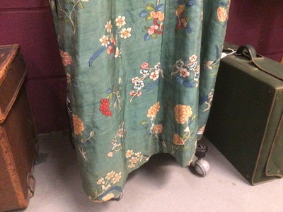 Lot 2180 - 19th century Chinese woman's blue woven silk robe. All over flowers, grapes and butterflies. Pink silk lining.