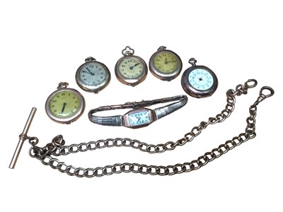 Lot 198 - Vintage 9ct gold cased wristwatch on 9ct gold bracelet, five gold plated watches and a gold plated watch chain