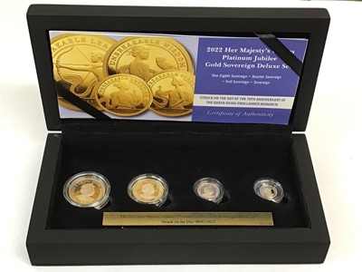 Lot 88 - The Platinum Jubilee of H.M. Queen Elizabeth II, Hatton of London Gold Sovereign Deluxe coin set ( four coins ) cased with certificates