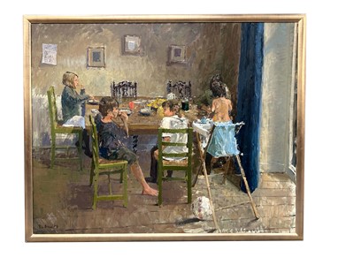 Lot 1377 - *Peter Brown (b.1967) oil on canvas - The Brown Family at Breakfast, signed and dated '07 lower left, 152cm x 190cm (60x75")