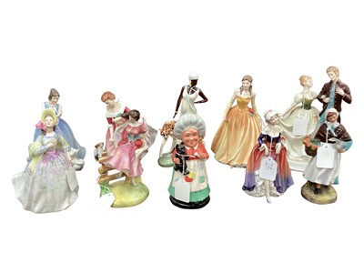 Lot 1194 - Ten Royal Doulton figures - Lorraine HN3118, Old Mother Hubbard, My Best Friend HN2011, Charlotte HN3811, Young Love HN2735, Country Lass HN1991, Rebecca HN4768, Clare HN2793, Phyllis HN3180 and Su...