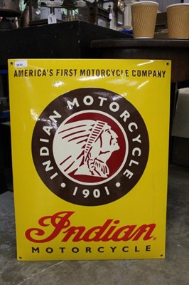 Lot 2532 - Indian Motorcycle reproduction enamel sign, 65cm x 50cm