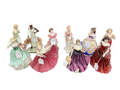 Lot 1195 - Ten Royal Doulton figures - Monte Carlo HN2332, Charlotte HN3810, Emily HN4093, Elaine HN3741, Special Gift HN4744, Jennifer HN4912, Strolling HN3755, Rosemary HN3698, Sarah HN3857 and Amy HN3854