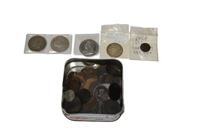 Lot 566 - World - Mixed coinage to include silver G.B. Victoria OH Crown 1900 LX111 (N.B. Has been cleaned) otherwise GVF, Spanish 5 Pesetas 1885, 1888 (N.B. Both cleaned) otherwise F-GF & others