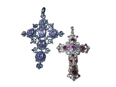 Lot 217 - Two Austro Hungarian gem set cross pendants