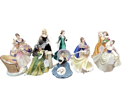 Lot 1198 - Ten Royal Doulton figures - Beat You To It HN2871, Christine HN2792, Antonia HN4674, Special Wishes HN4749, Elaine HN4718, Lisa HN2394, Joanna HN4711, Ninette HN4717, Pensive Moments HN2704 and Sec...