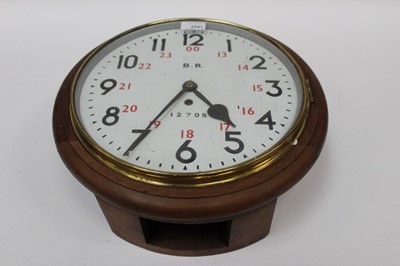 Lot 2541 - British Rail 12 inch wall dial with fusee movement, 24 hour face, numbered 12705