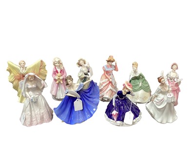 Lot 1199 - Ten Royay Doulton figures - Celeste HN3222, Soiree HN2312, The Bride HN2166, Carol HN2962, Grand Manner HN2723, Mary HN4802, Elaine HN2791, Sharon HN3603, Ballad Seller HN2266 and Faith HN3082