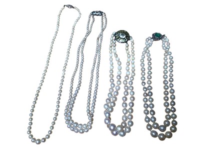 Lot 235 - Cultured pearl necklace with 9ct white gold clasp and three other cultured pearl necklaces (4)