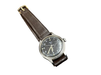 Lot 799 - Smiths British Military wristwatch in steel case, with black Arabic numeral dial with luminous hour markers, the rear of the case marked with broad arrow and stamped 2596/69.