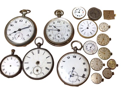 Lot 242 - Two silver cased pocket watches, silver cased fob watch, other watches and watch parts