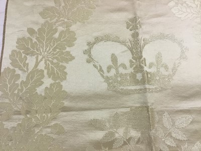 Lot 105 - The Coronation of H.M.Queen Elizabeth II 1953, rare panel of gold woven silk and gold thread from the Royal stand in Westminster Abbey decorated with crowned rose, thistle and leak motive surrounde...