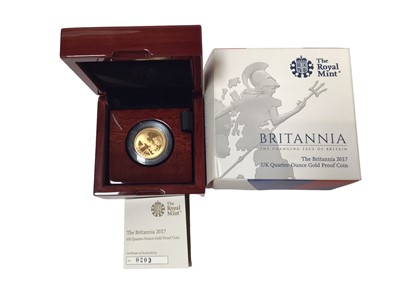 Lot 580 - G.B. - Gold proof quarter ounce Britannia £25 2017 (N.B. Boxed with Certificate of Authenticity) (1 coin)