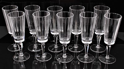Lot 243 - Set of ten good quality French cut glass champagne flutes
