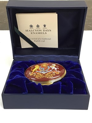 Lot 132 - H.M.Queen Elizabeth II, 2012 Royal Household Christmas present Halcyon Days oval enamel box decorated with Royal Arms and 2012, inscribed inside the lid ' The Diamond Jubilee Presented by Her Majes...