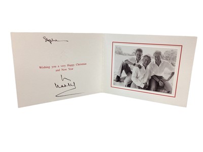 Lot 137 - H.R.H. Prince Charles ( now H.M. King Charles III ), signed and inscribed 1990s Christmas card with black and white photogragh of the Prince with his two sons