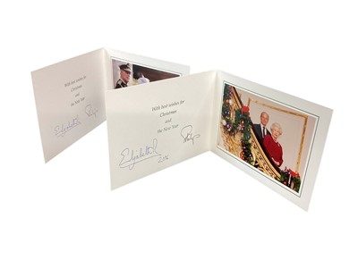 Lot 159 - H.M.Queen Elizabeth II and H.R.H. The Duke of Edinburgh, two signed 2005 and 2006 Christmas cards with twin gilt ciphers to covers