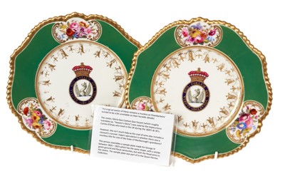 Lot 185 - Pair fine quality late Regency Chamberlains Worcester porcelain armorial plates
