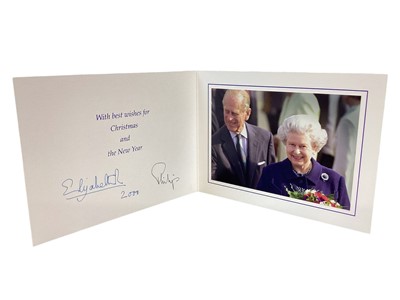 Lot 163 - H.M.Queen Elizabeth II and H.R.H.The Duke of Edinburgh, signed 2000 Christmas card with colour photograph of the happy Royal on a walk about , with envelope