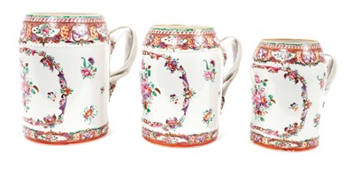 Lot 88 - Unusual set of three Chinese export mugs, circa 1780