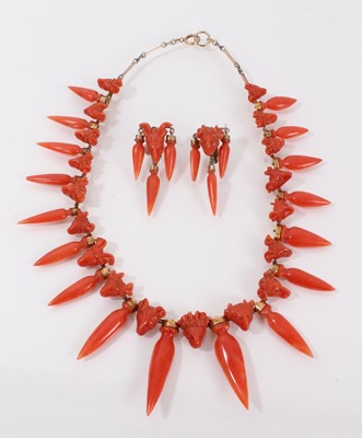 Lot 721 - Etruscan Revival coral necklace and earrings