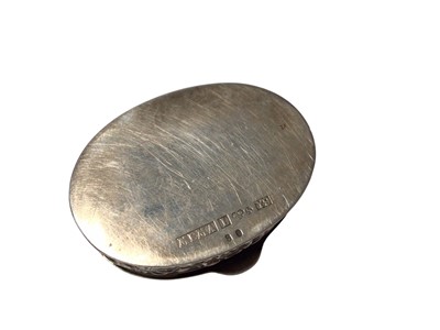 Lot 209 - Mappin & Webb silver and purple enamel round pill box and a continental embossed silver oval box (2)