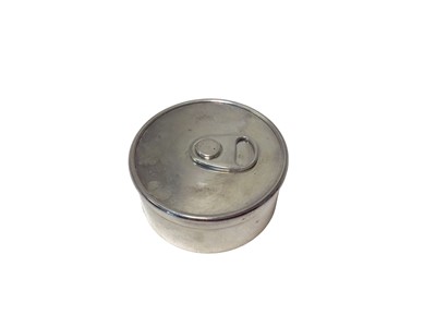 Lot 111 - Asprey silver box in the form of a can with ring pull to cover (London, 2006)