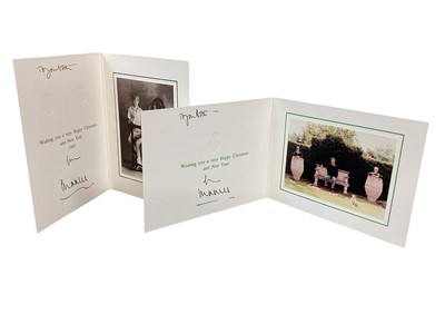 Lot 168 - H.R.H. Prince Charles Prince of Wales (now H.M. King Charles III), two signed and inscribed Christmas cards for 1995 and 1992 with gilt ciphers to covers and charming photographs of the Prince with...