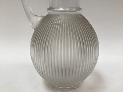 Lot 1229 - Lalique glass jug with ribbed body, signed Lalique France