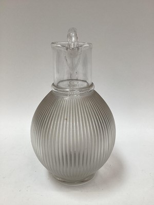 Lot 1229 - Lalique glass jug with ribbed body, signed Lalique France