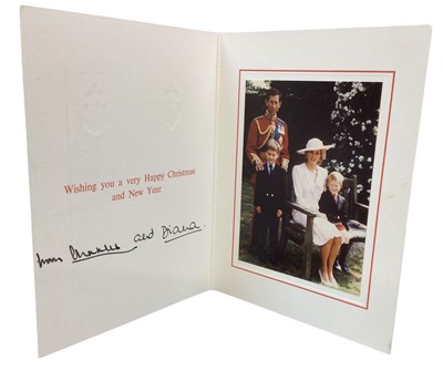Lot 169 - T.R.H. Prince Charles (now H.M. King Charles III) and Princess Diana, The Prince and Princess of Wales, signed 1989 Christmas card with twin gilt ciphers to cover and colour photograph of the Royal...