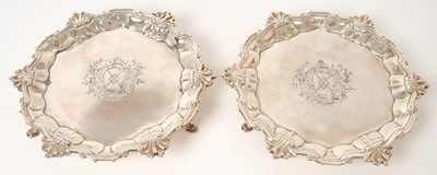 Lot 529 - Of local interest: pair of George II silver waiters with crest for Tollemache family