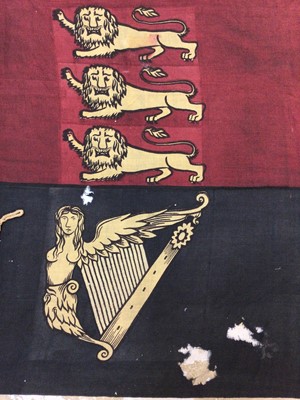 Lot 177 - Edwardian Royal Standard flag of printed cotton with Michael Bros, Sail Makers, Derry label attached