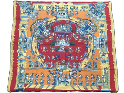 Lot 2093 - Hermes silk scarf Astres et Soleils designed by F Faivie. Double care tag. 90 x 90 cm approximately.
