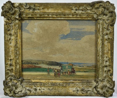 Lot 1233 - Elija Albert Cox (1876-1955) watercolour - The Caravan, signed and titled verso, 18.5cm x 23.5cm, in glazed gilt frame