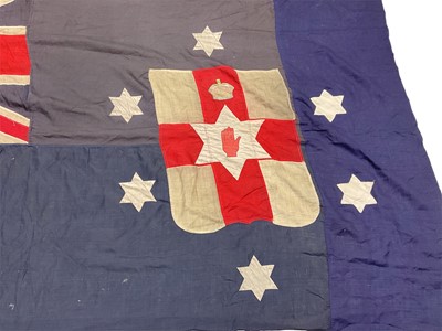 Lot 184 - Rare early 20th century early Northern Ireland Blue Ensign flag with crowned hand of Ulster on red and white shield surrounded by six stars Provenance: The vendors Grandfather was the Commanding Of...