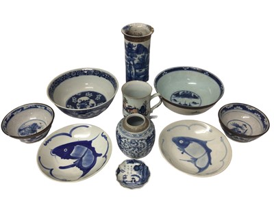 Lot 288 - Group of 18th to 20th century Chinese porcelain, mostly blue and white, including bowls and dishes, together with an Imari tankard (10)