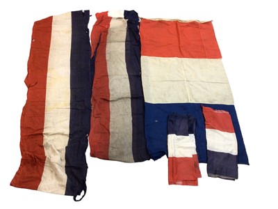 Lot 180 - Collection of early 20th century French Tricoleur flags and bunting used by British Regiment for visiting French dignatries (6)