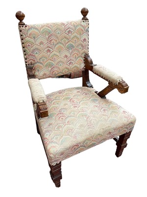 Lot 1554 - Arts and crafts oak armchair in the manner of Pugin