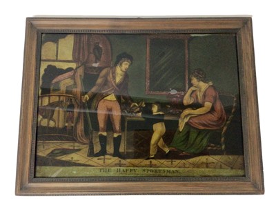 Lot 964 - Reverse print on glass 'The Happy Sportsman' in 19th century grained frame, 31 x 41cm
