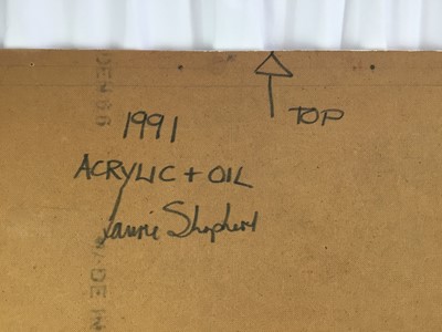 Lot 1159 - Laurie Shepherd, (Welsh, 1944-2000), late 20th century, oil and acrylic on board - Abstract, signed and dated 1991 verso, 153cm x 110cm, framed