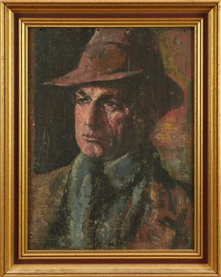 Lot 6 - Alfred Aaron Wolmark (1877-1961) oil on panel - Portrait of a Gentleman wearing a trilby