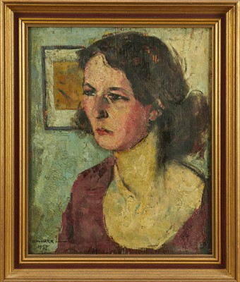 Lot 1257 - *Alfred Aaron Wolmark (1877-1961) oil on panel - Portrait of a Lady, signed and dated 1957, 41cm x 33cm, framed