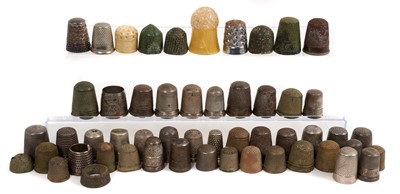 Lot 998 - Large collection of antique thimbles, mediaeval and later examples in bronze, silver, bone, steel, etc