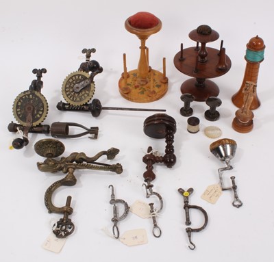 Lot 992 - Collection of antique sewing clamps and other accessories