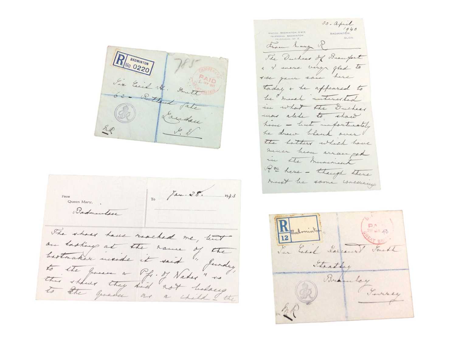 192 Letters Lot 192 - H.M. Queen Mary, two 1940s handwritten